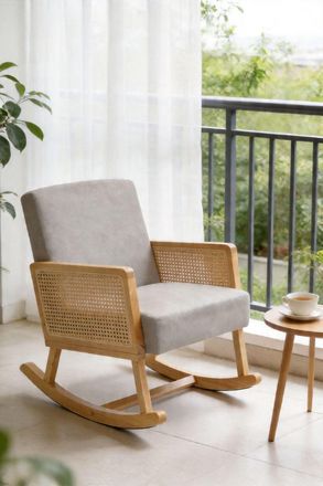 H&O Direct Linen Wooden Rocking Armchair in Grey