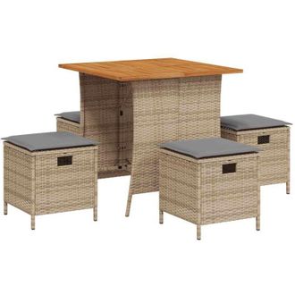 vidaXL Set Comedor De Jard&iacute;n 5 Pzas Con Cojines Rat&aacute;n Sint&eacute;tico Beige Vidaxl