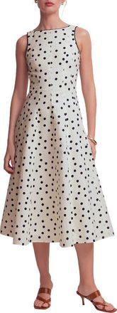 Boden Annet Linen Blend Midi Dress in Ivory Painted Dot Spaced at Nordstrom, Size 12