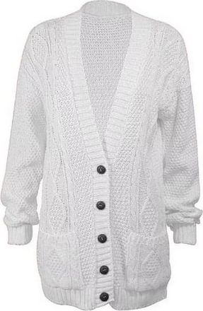Maya Plus Size Womens Button Long Sleeve Pocket Top Ladies Knitted Cardigan (White, 16-18)