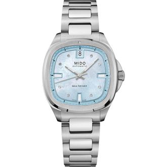Mido Multifort Diamond Square Automatic Bracelet Watch, 35mm in Blue Mother Of Pearl at Nordstrom