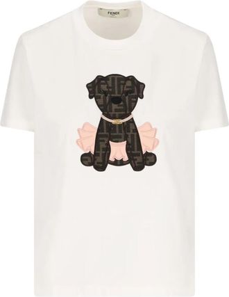 Fendi Off White Embroidery Print T-Shirt