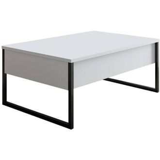 Dmora Tavolino da salotto Canis, Tavolo basso da caff&egrave;, Portariviste per divano, Ripiano da soggiorno, 90x60h40 cm, Bianco e Nero, con imballo rinforzato