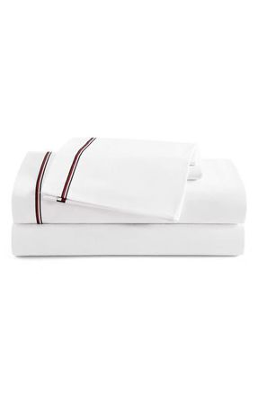 Tommy Hilfiger Global Stripe Cotton Percale Sheet Set in Red at Nordstrom, Size Twin X-Long