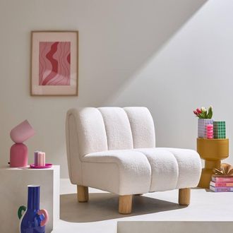 Sweeek Wooden Armchair With Rounded Legs In Boucle Fabric in Cream