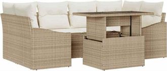 vidaXL Conjunto De Sof&aacute; De Jard&iacute;n 7 Pcs Beige Polirat&aacute;n Vidaxl