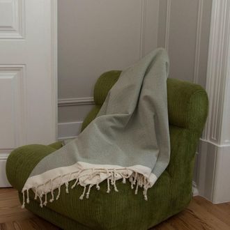 Febronie Manta plaid algod&oacute;n verde aceituna 130x170