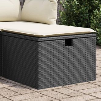 vidaXL Vidaxl - Taburete De Jard&iacute;n De Rat&aacute;n Sint&eacute;tico Negro Y Coj&iacute;n 55x55x37cm