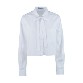Prada Shirts, female, White, Size: S Cropped Poplin Shirt