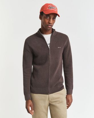 GANT Men Cotton Piqu&eacute; Zip Cardigan (XXL) BROWN MELANGE