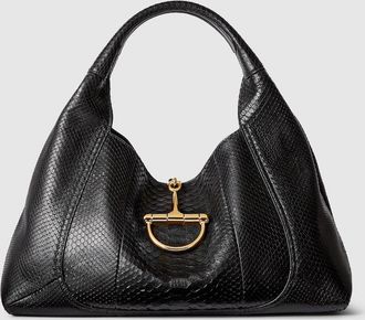 Gucci Softbit Python Maxi Shoulder Bag, Black, Precious
