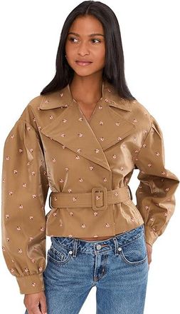Avec Les Filles Cropped Belted Trench Coat Womens Jacket Bronze/Pink : SM, Cotton/Polyester