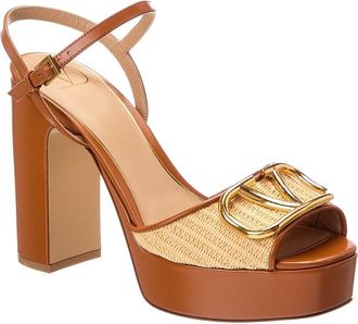 Valentino Vlogo Signature Raffia & Leather Sandal