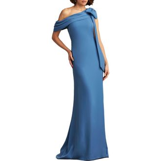 Tadashi Shoji One-Shoulder Crepe Column Gown in Cadet Blue at Nordstrom, Size 16