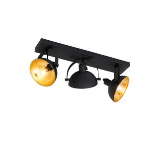 QAZQA Qazqa Industrial Plaf&oacute;n Industrial Negro Con Dorado 3 Luces Regulables - Magnax Acero Alargada Adecuado Para Led Max. 3 X 40 Watt