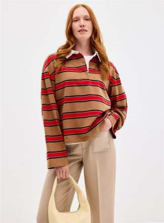 Contemporaine Womens Poplin collar striped polo shirt