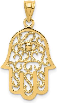 Diamond2Deal 14k Yellow Gold Polished Filigree Hamsa and Evil Eye Pendant