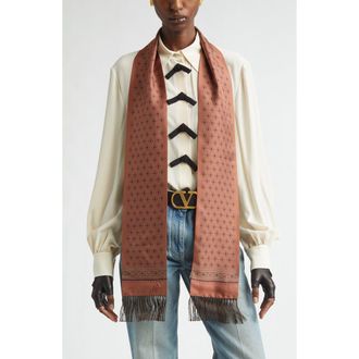 Valentino Medallion Print Silk Fringe Scarf in Light Hazelnut at Nordstrom