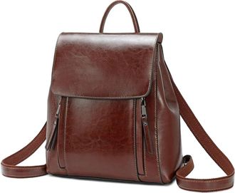 Generic Women Backpack Cross Body Shoulder Bag Genuineleather Girls School Female Natural Skin Book Laptop Rucksack Messenger Bags(Coffee)