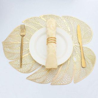 No Brand Seis Manteles Individuales Grandes Con Forma De Hoja, Fabricados En Vinilo Dorado, Lavables, Muy Decorativos, Adecuados Para Mesas De Comedor