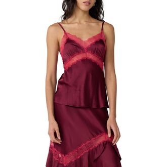 Diane Von F&uuml;rstenberg Camille Lace Trim Satin Camisole in Cherry Wood at Nordstrom, Size Xx-Small