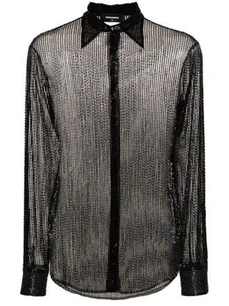 Dsquared2 70s beaded tulle shirt - men - Polyamide/glass - 52 - Black
