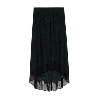 Zadig&Voltaire Midi Skirts, female, Black, XS, Leopard Print Lace Asymmetric Skirt