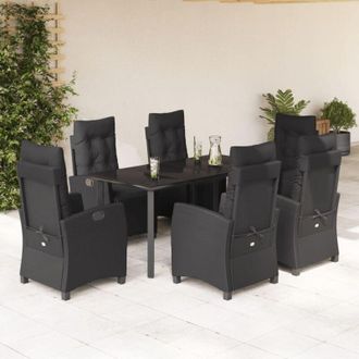 vidaXL Set De Comedor De Jard&iacute;n 7 Pzas Y Cojines Rat&aacute;n Sint&eacute;tico Negro Vidaxl