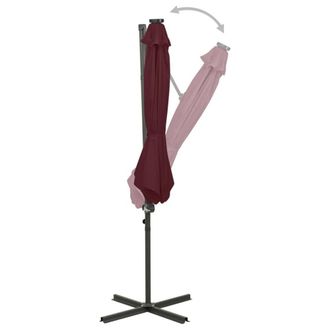 Berkfield Home Durable Cantilever Umbrella with Pole & LED Lights Bordeaux Red