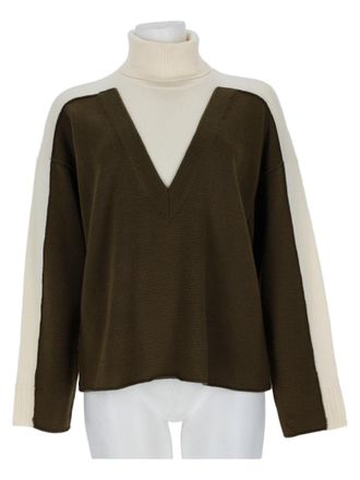 Maison Margiela Two-Tone Deep V-Neck Wool Sweater