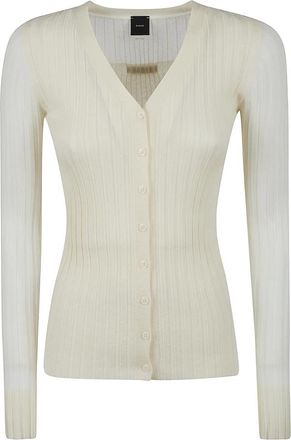 Pinko Caldo Cardigan Blend WS Silk - Dames - Vesten - Wit - L - Katoen - Truien & Vesten