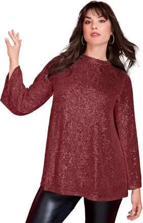 Roaman's Sequin Mock Neck Blouse in Rich Burgundy at Nordstrom, Size 24