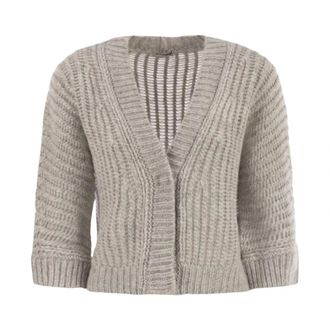 PESERICO Peserico, Cardigans, female, Gray, Size: XS Wool and Alpaca Mesh Cardigan
