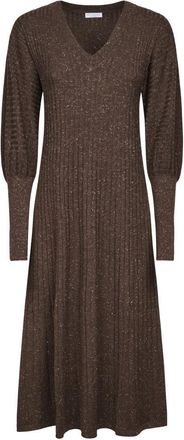 Brunello Cucinelli Abito Scollo V M/L - Dames - Kleedjes - Bruin - XS - Kleedjes