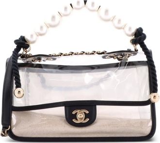 Chanel Sand By The Sea Pearl Flap Bag PVC with Lambskin Medium shoulder bag - Zwart