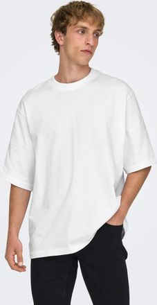 Only & Sons Rundhalsshirt ONLY & SONS ONSMILLENIUM OVZ SS TEE NOOS, Herren, Gr. XL, weiss (hellwei&szlig;), Single Jersey, Obermaterial: 100% Baumwolle, unifarben, loos