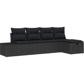 vidaXL Garden Sofa Set with Cushion 5 pcs Black Poly Rattan vidaXL