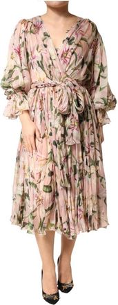 Dolce & Gabbana A-lijn Geplooide Maxi Jurk - Dames - Casual kleedjes - Roze - XS - Katoen - Kleedjes