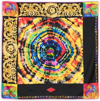 Versace Sciarpa con fantasia tie-dye e motivo Barocco anni 90 - Nero