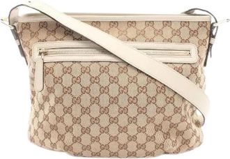 Gucci Pre-owned GG Canvas Leather Shoulder Bag - Dames - Vintage Schoudertas - Beige - ONE Size - Leer - Vintage