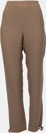 Emporio Armani Brown Linen Blend Buckle Hem Detail High Waist Trousers