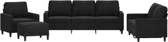 vidaXL Juego De Sof&aacute;s Con Cojines 4 Piezas Terciopelo Negro Vidaxl