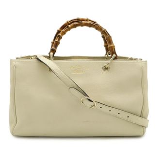 Gucci Light Beige Leather Bamboo Handbag Shoulder Bag Tote Bag (Pre-Owned)