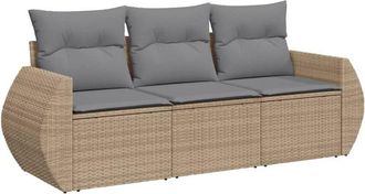 vidaXL Juego De Sof&aacute;s De Jard&iacute;n Con Cojines Beige 3 Pzas Rat&aacute;n Pe Vidaxl