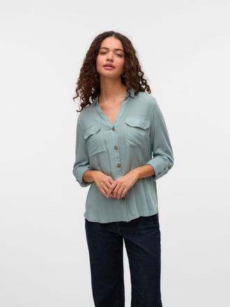 Vero Moda Hemdbluse VERO MODA VMBUMPY L/S SHIRT NEW WVN GA NOOS, Damen, Gr. XL, grau (gray mist), Web, Obermaterial: 100% Viskose, unifarben, regular fit Po-bed