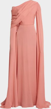 Elie Saab Off-The-Shoulder Split-Sleeve Silk Double Georgette Gown