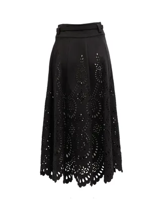 Valentino Garavani Cut-Out Floral Midi Black Womens Skirt