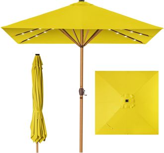 Best Choice Products 9ft Deep Square Solar LED Lighted Patio Umbrella w/ Faux Wood Texture, UV-Resistant