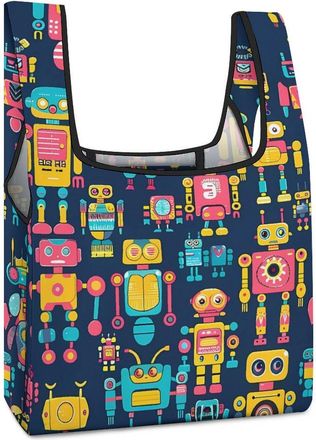 Generic Cute Robots Shopping Bag Reusable Grocery Tote Bag Foldable Handbag for Travel Picnic