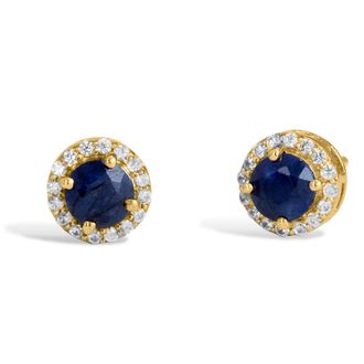 Savvy Cie Jewels 18K Gold Vermeil 1.78Gtw Natural Blue Sapphire & White Zircon Stud Earrings